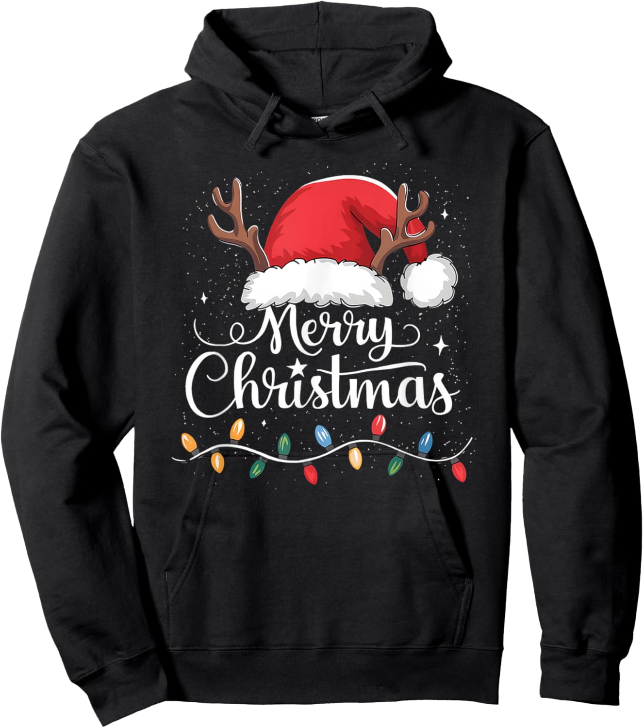 Merry Christmas Red Santa Hat Reindeer Xmas Family Men Women Hoodie - Hoodie | Black