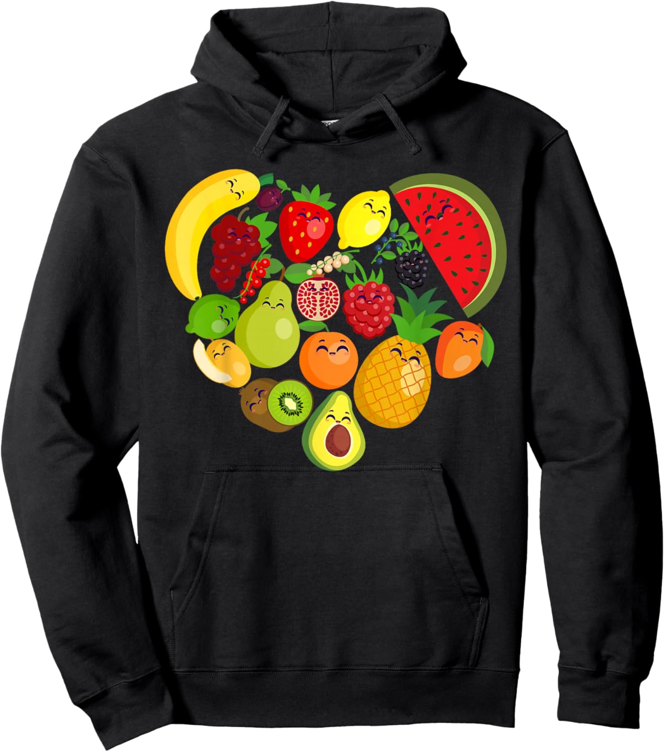 Funny Fruits Collage Cute heart Fruit and Vegetables Hoodie - Hoodie | Black
