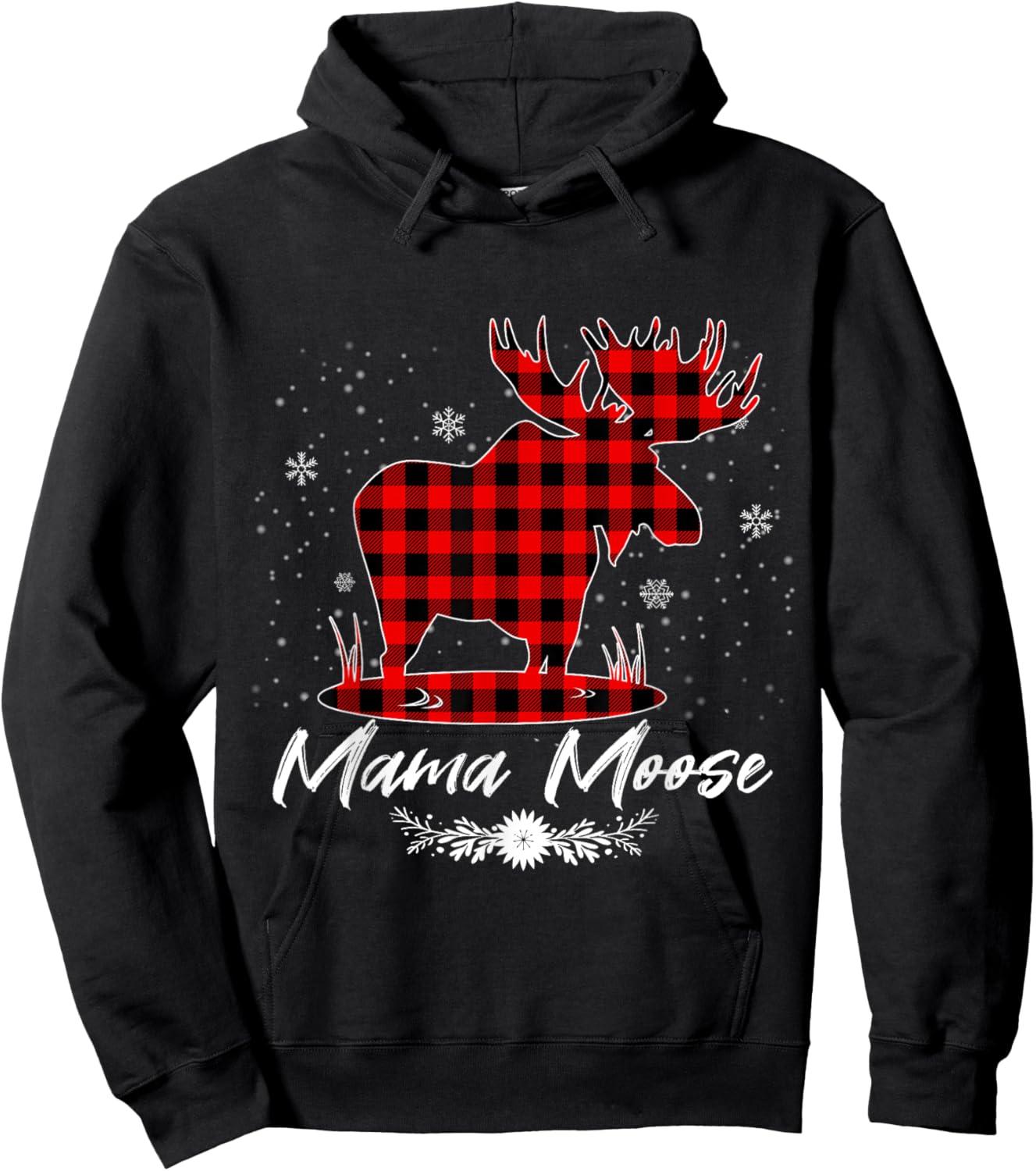 Mama Moose Family Christmas Pajama Red& Black Plaid Flannel Hoodie - Hoodie | Black