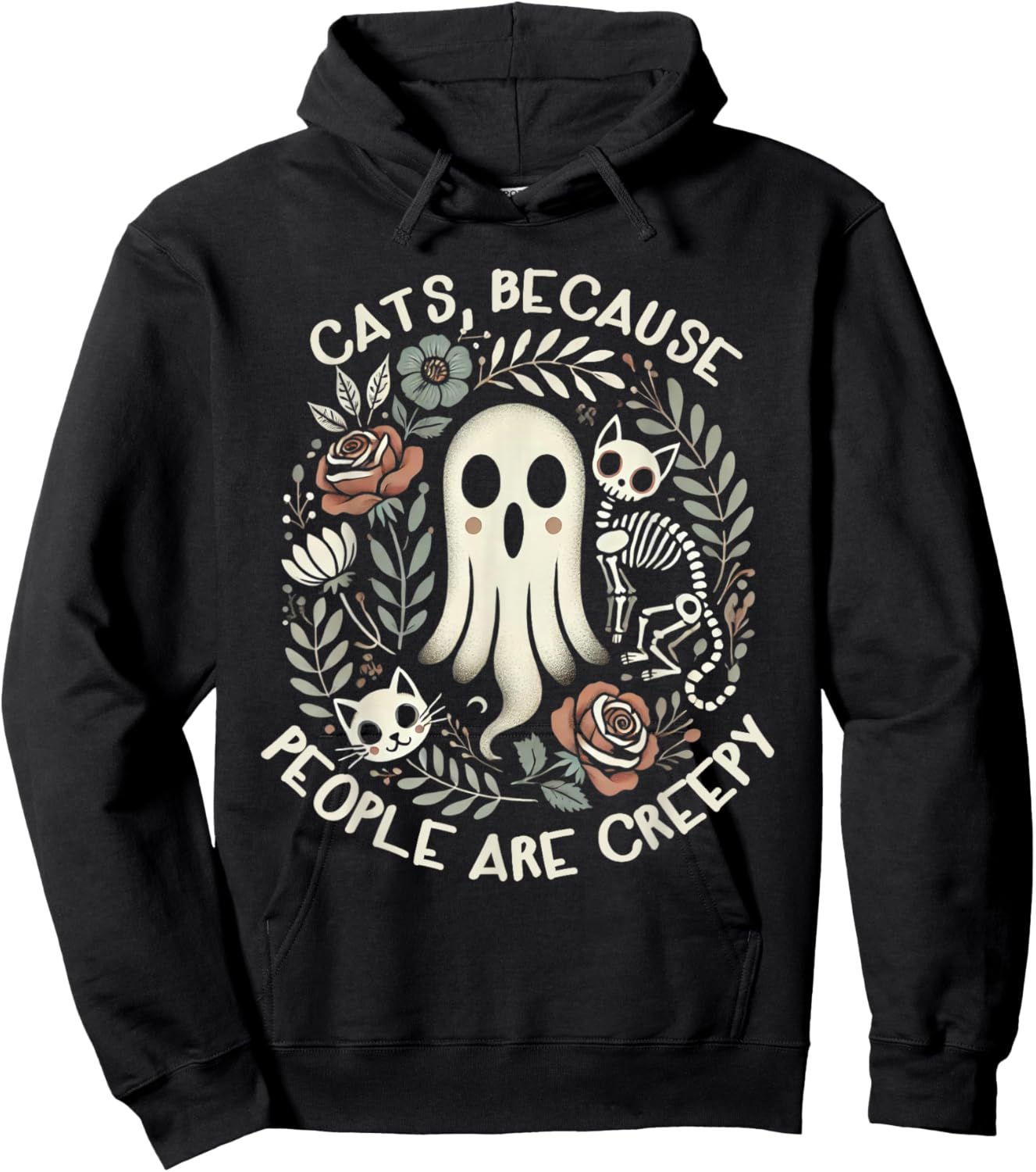 Retro Cats Because People Are Creepy Shirt Halloween Hoodie - Hoodie | Black