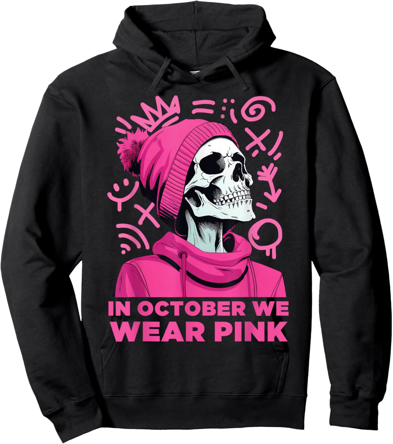 In October We Wear Pink Halloween Breast Cancer Awareness Hoodie - Hoodie | Black