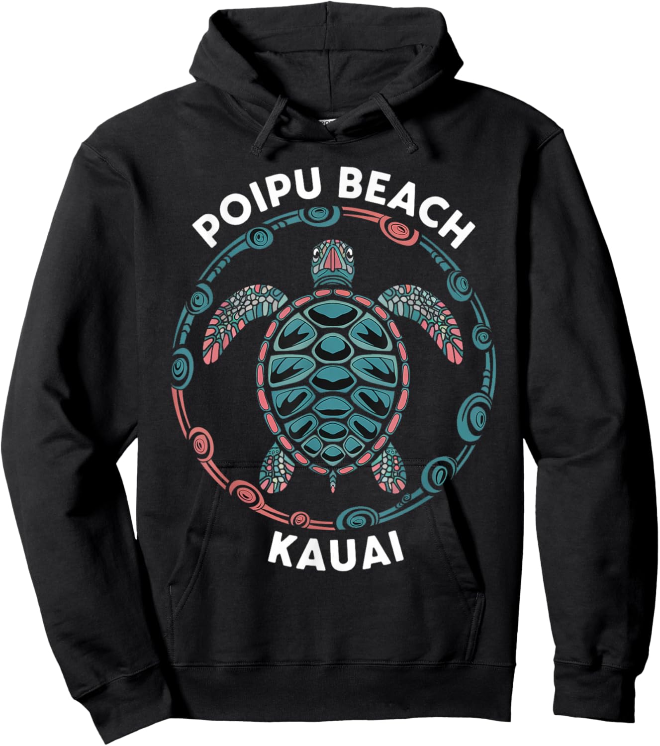 Poipu Beach Kauai Hawaii Islands Tropical Tribal Turtle Hoodie - Hoodie | Black
