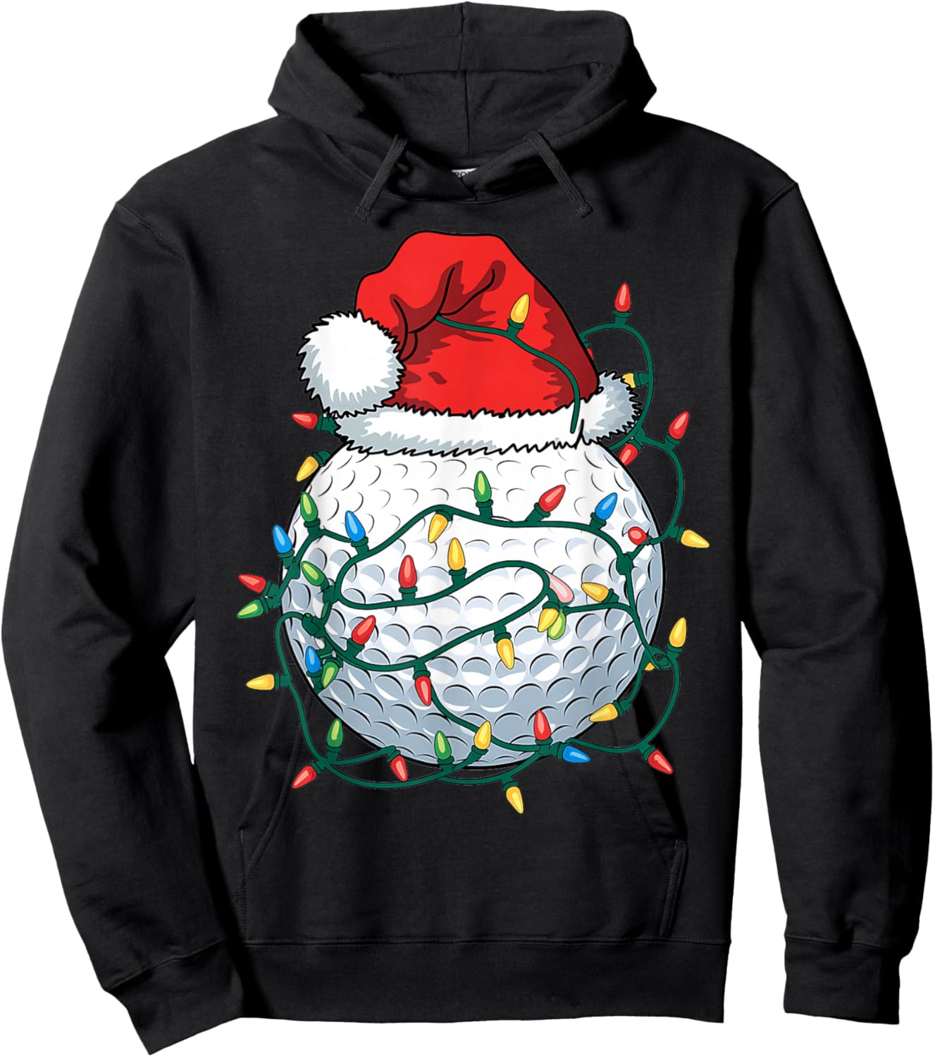 Golf Ball Santa Hat Men Christmas Golfing Xmas Lights Hoodie - Hoodie | Black