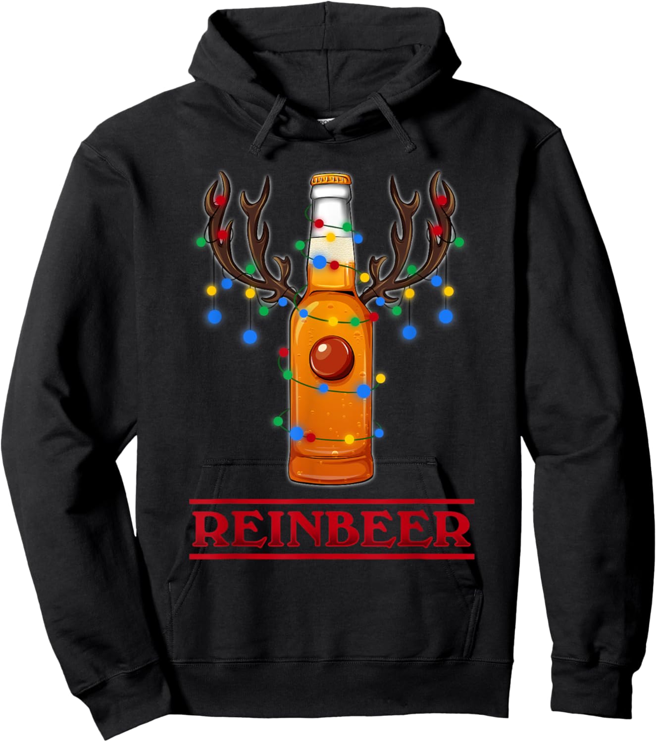 Reindeer Beer Christmas Lights Gifts Beer Lover Christmas Hoodie - Hoodie | Black
