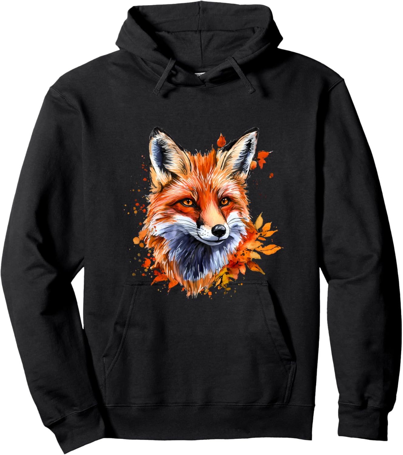 Autumn Watercolor Fox Hoodie - Hoodie | Black