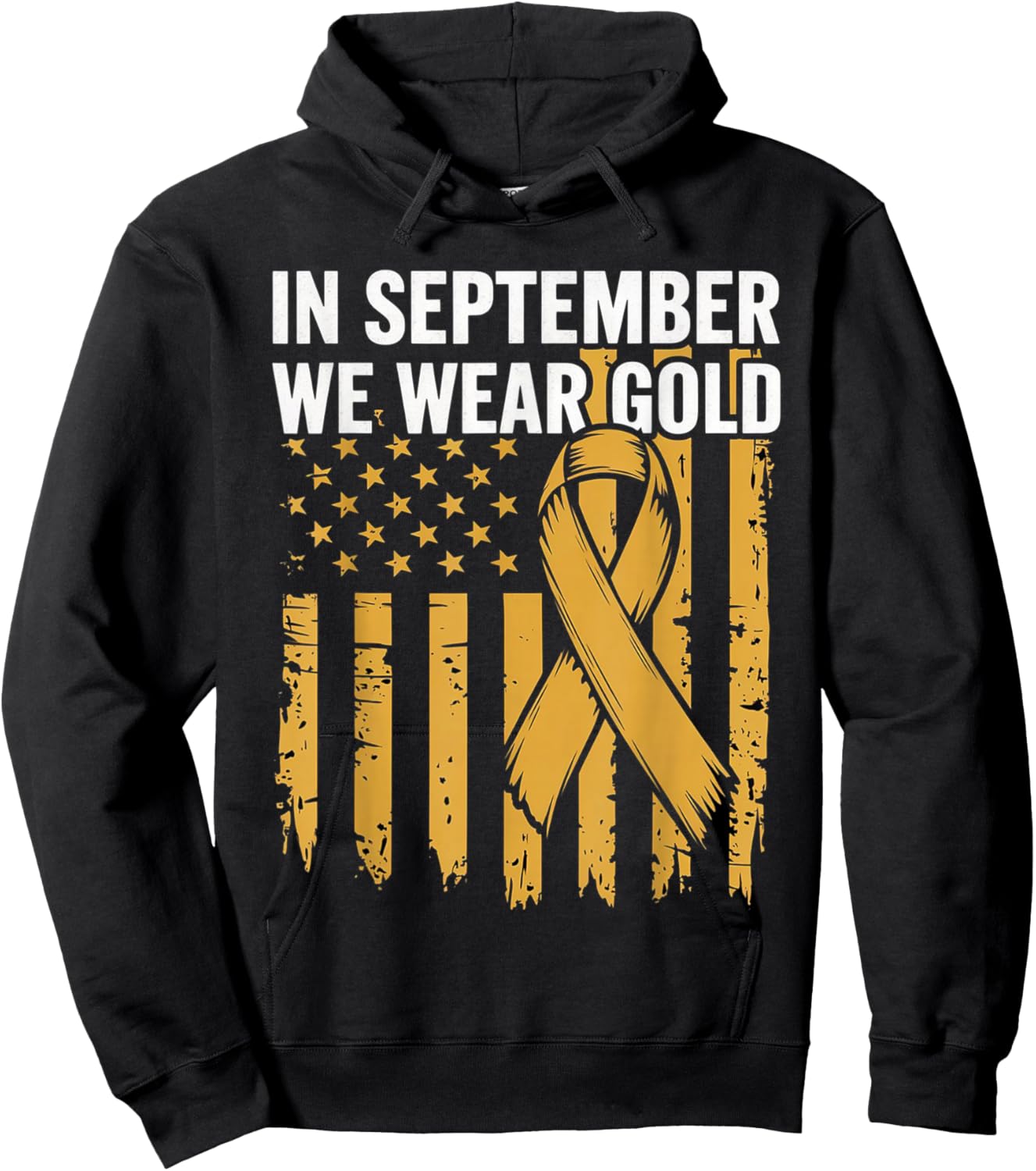 In September We Wear Gold Childhood Cancer Awareness Us Flag Hoodie - Hoodie | Black