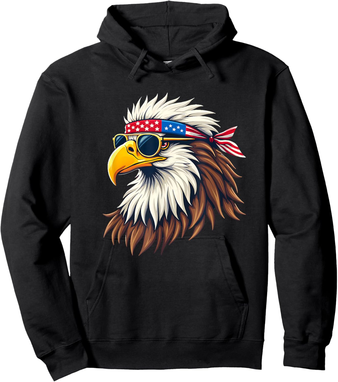 Patriotic Eagle Graphic - Retro American Flag Design Hoodie - Hoodie | Black