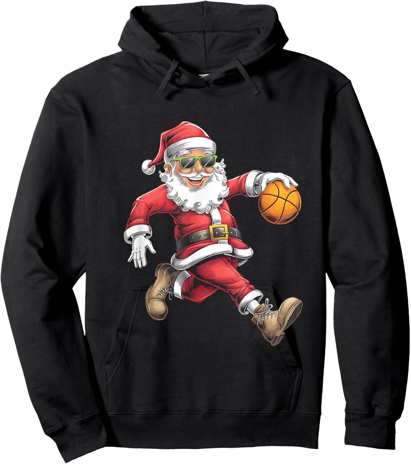 Christmas Santa Claus Dunking A Basketball Boys Kids Xmas Hoodie - Hoodie | Black