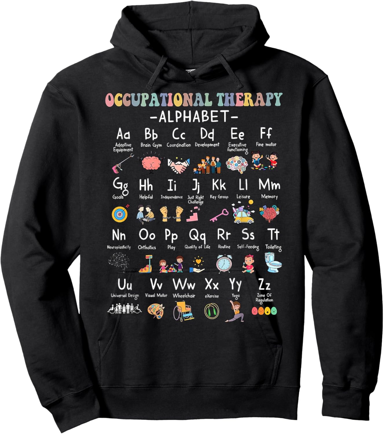 Occupational Therapy Alphabet OTA Teacher Lover ABCs Hoodie - Hoodie | Black