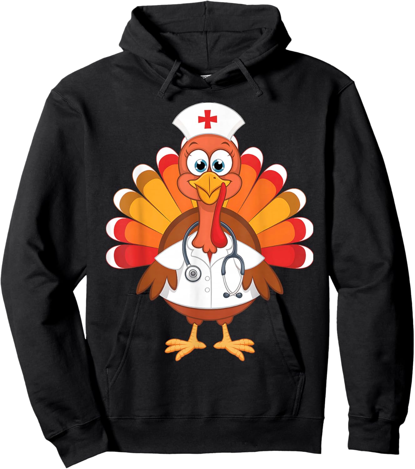 Thanksgiving Scrub Tops Women Turkey Nurse Holiday Nursing Hoodie - Hoodie | Black