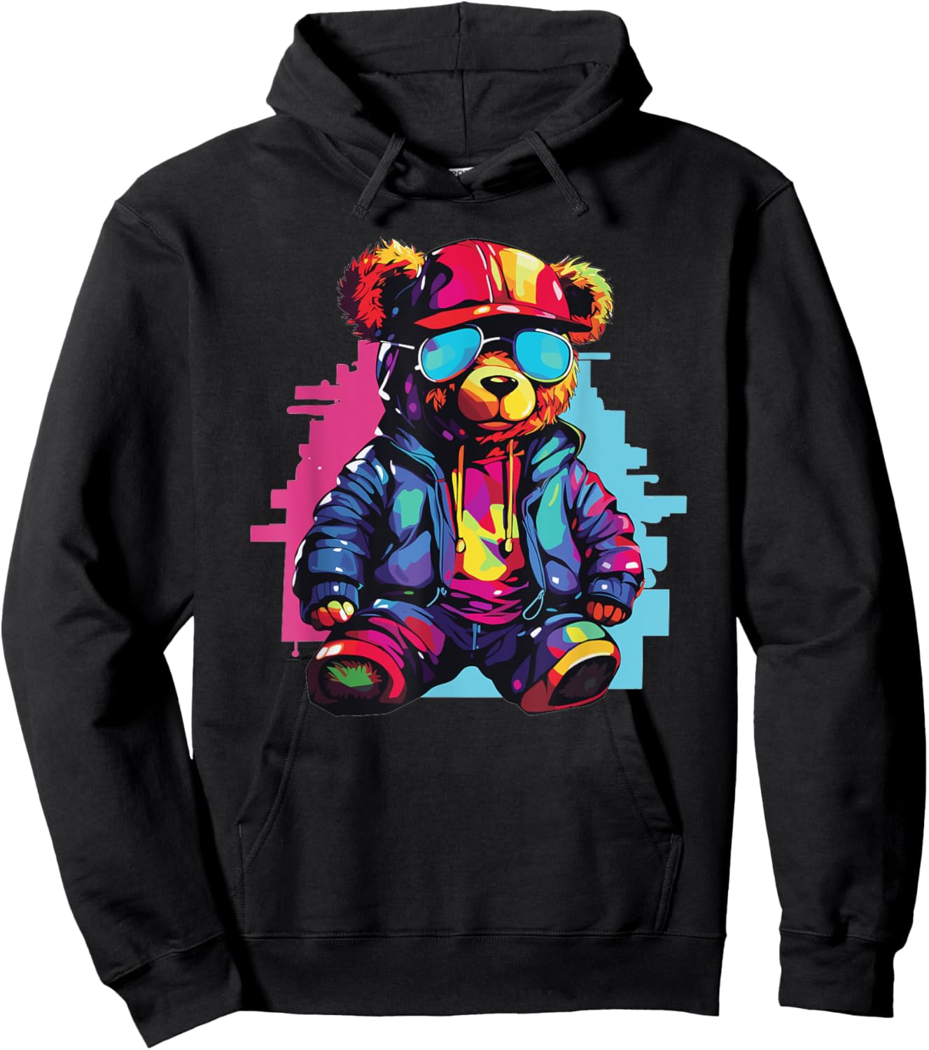 Colorful Teddy Bear With Sunglasses I Kids Teddy Hoodie - Hoodie | Black