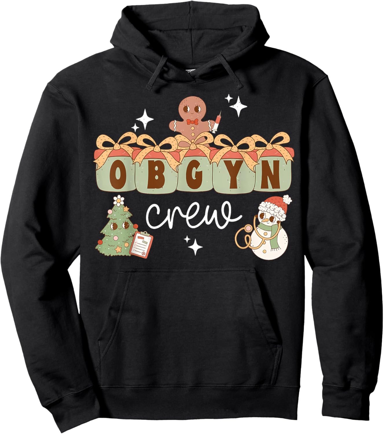 OBGYN Nurse Labor And Delivery Nurse Christmas : Retro OBGYN Crew Obstetrics Team Nursing Team Xmas - Black, Small, -Adults, Short Sleeve Hoodie - Hoodie | Black