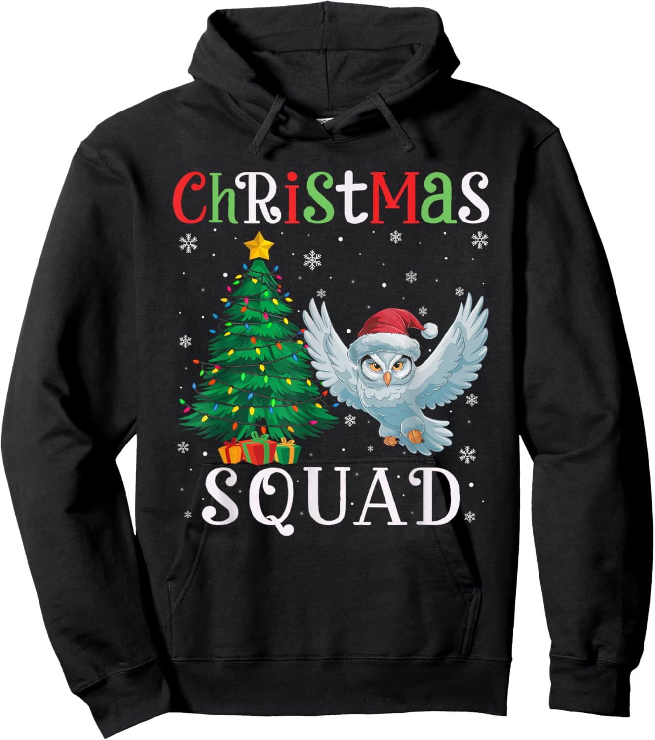 Snowy Owl Squad Boys Girls Kids Christmas Tree Lights Hoodie - Hoodie | Black