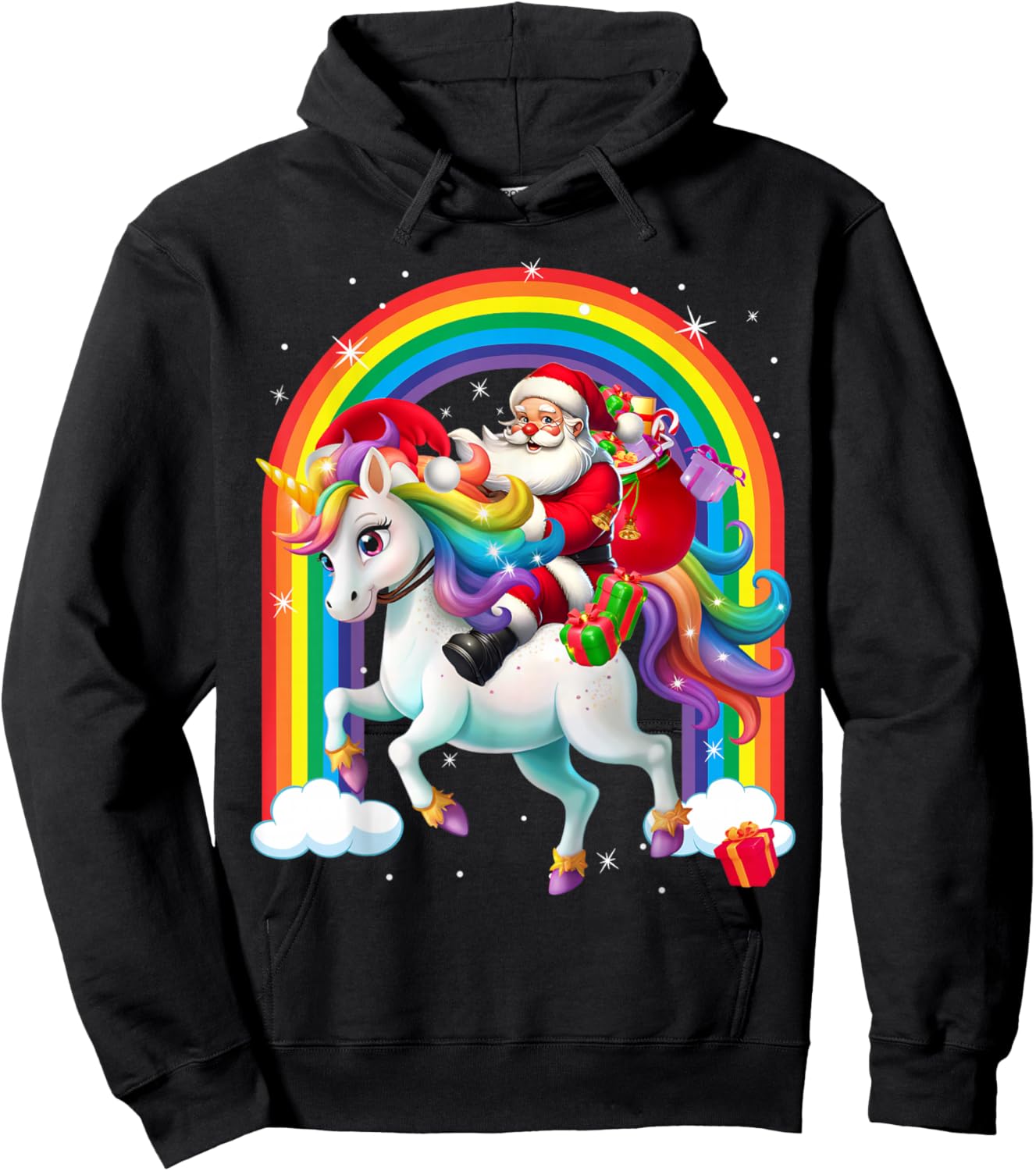 Merry Christmas 2025 Santa Riding Unicorn Xmas Girls Women Hoodie - Hoodie | Black