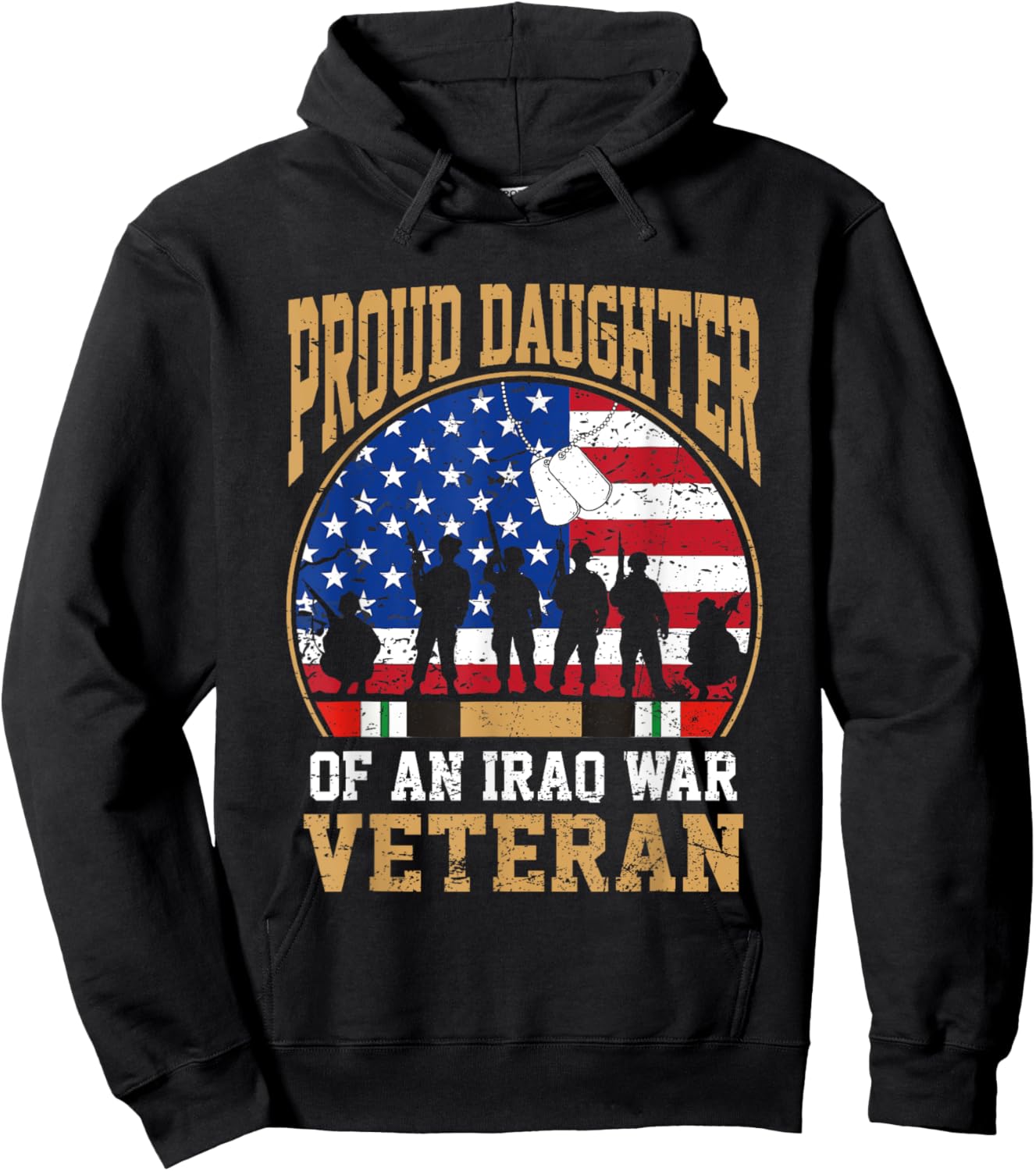 Proud Daughter Of Iraq War Veteran Flag USA Family Matching Hoodie - Hoodie | Black