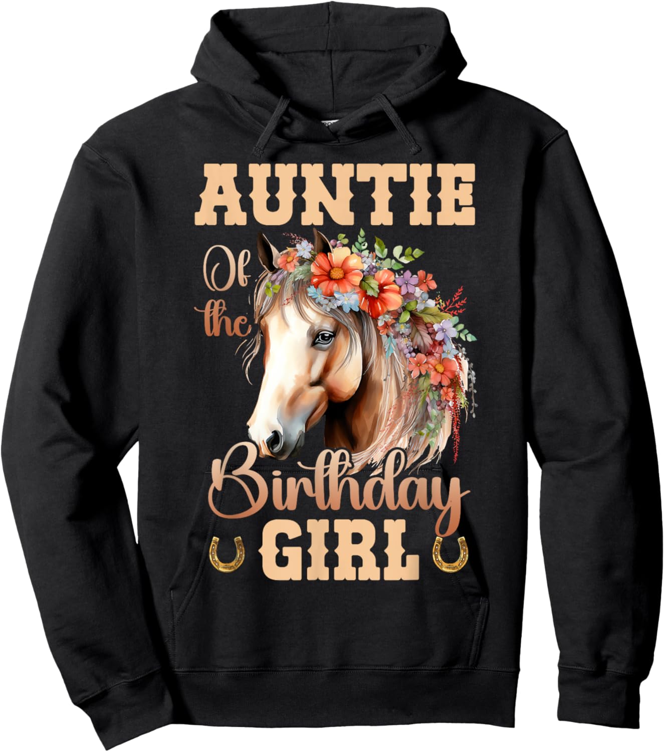 Cute Auntie Of The Birthday Girl Horse Family Party Hoodie - Hoodie | Black
