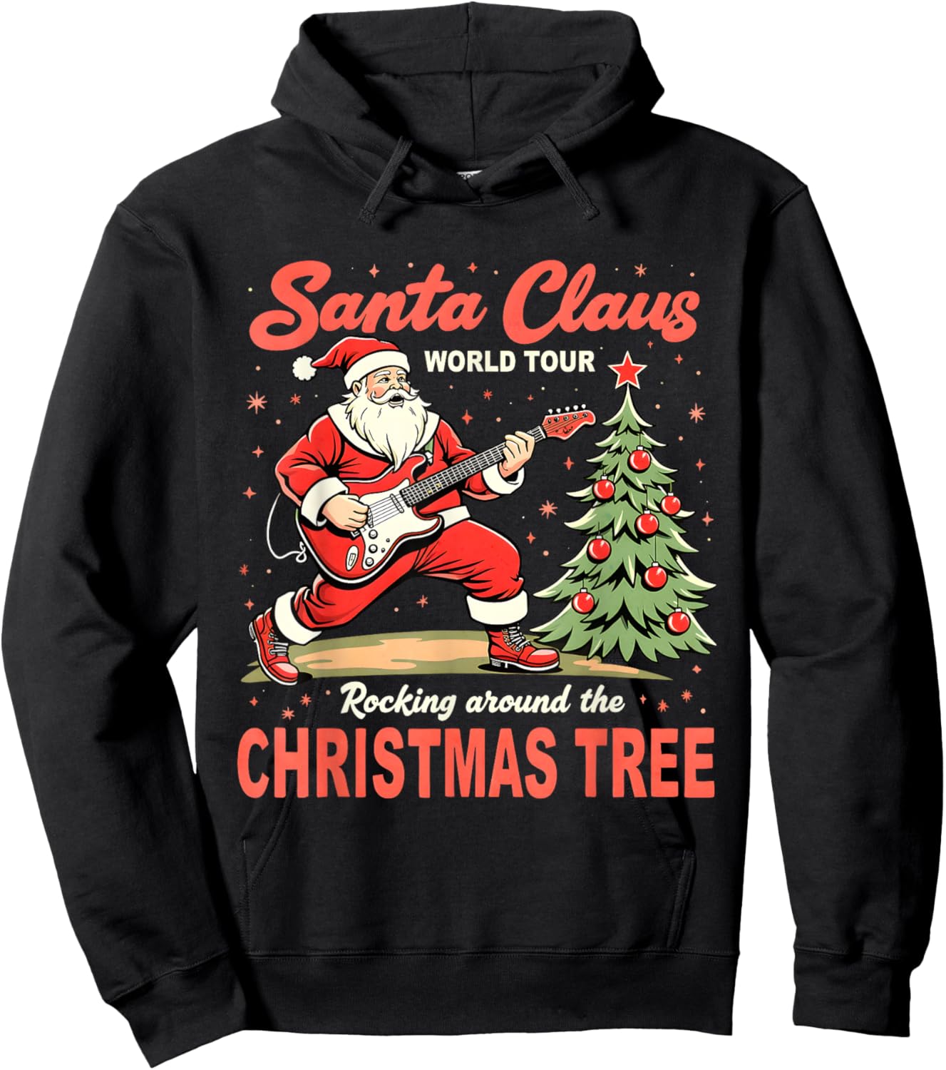 Santa Claus World Tour Rocking Around the Christmas Tree Hoodie - Hoodie | Black