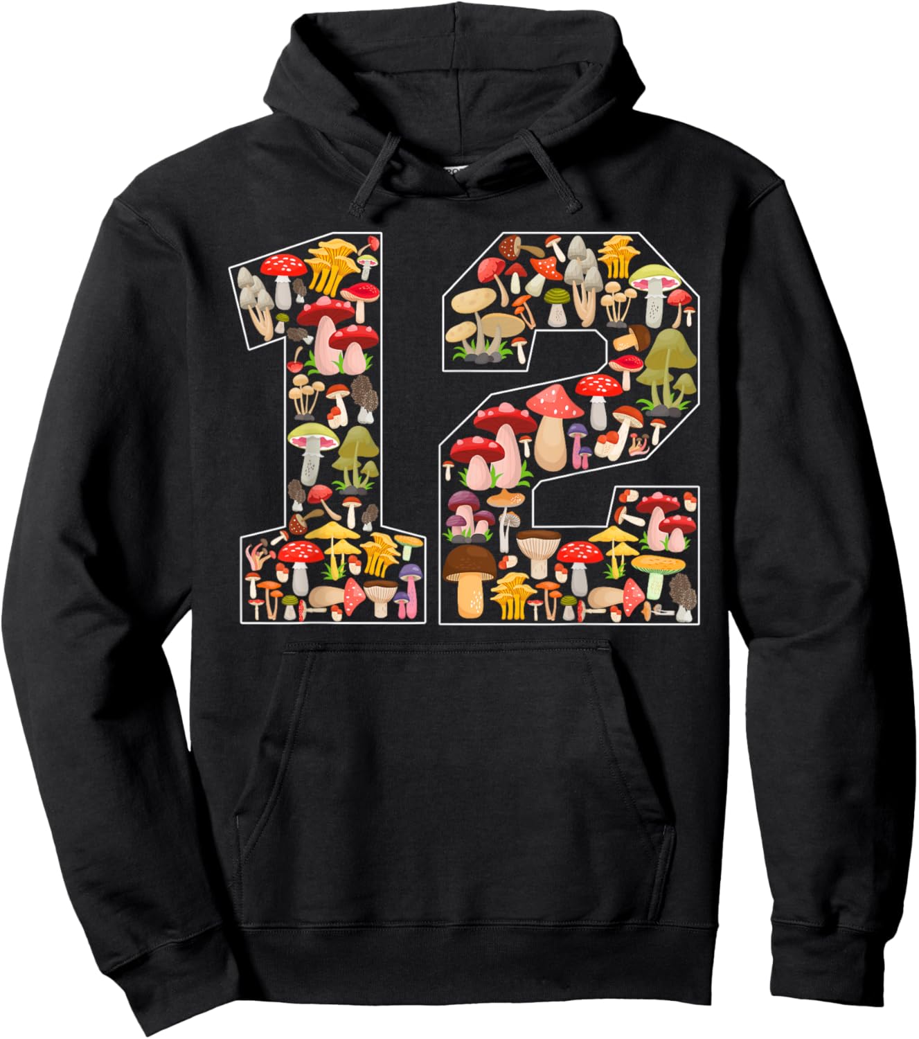 12th Birthday Mushroom Themed 12 Year Old Boy Girl Birthday Hoodie - Hoodie | Black