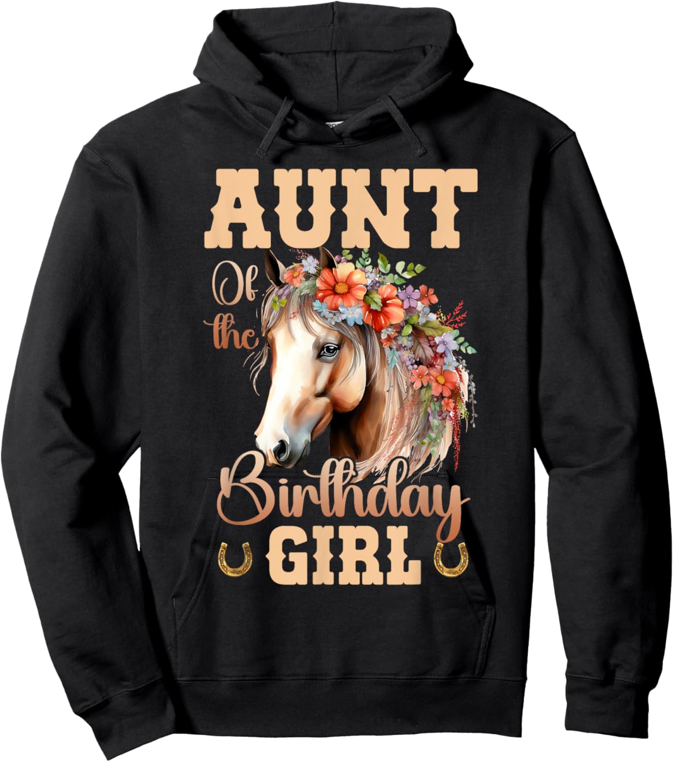 Cute Aunt Of The Birthday Girl Horse Family Party Hoodie - Hoodie | Black