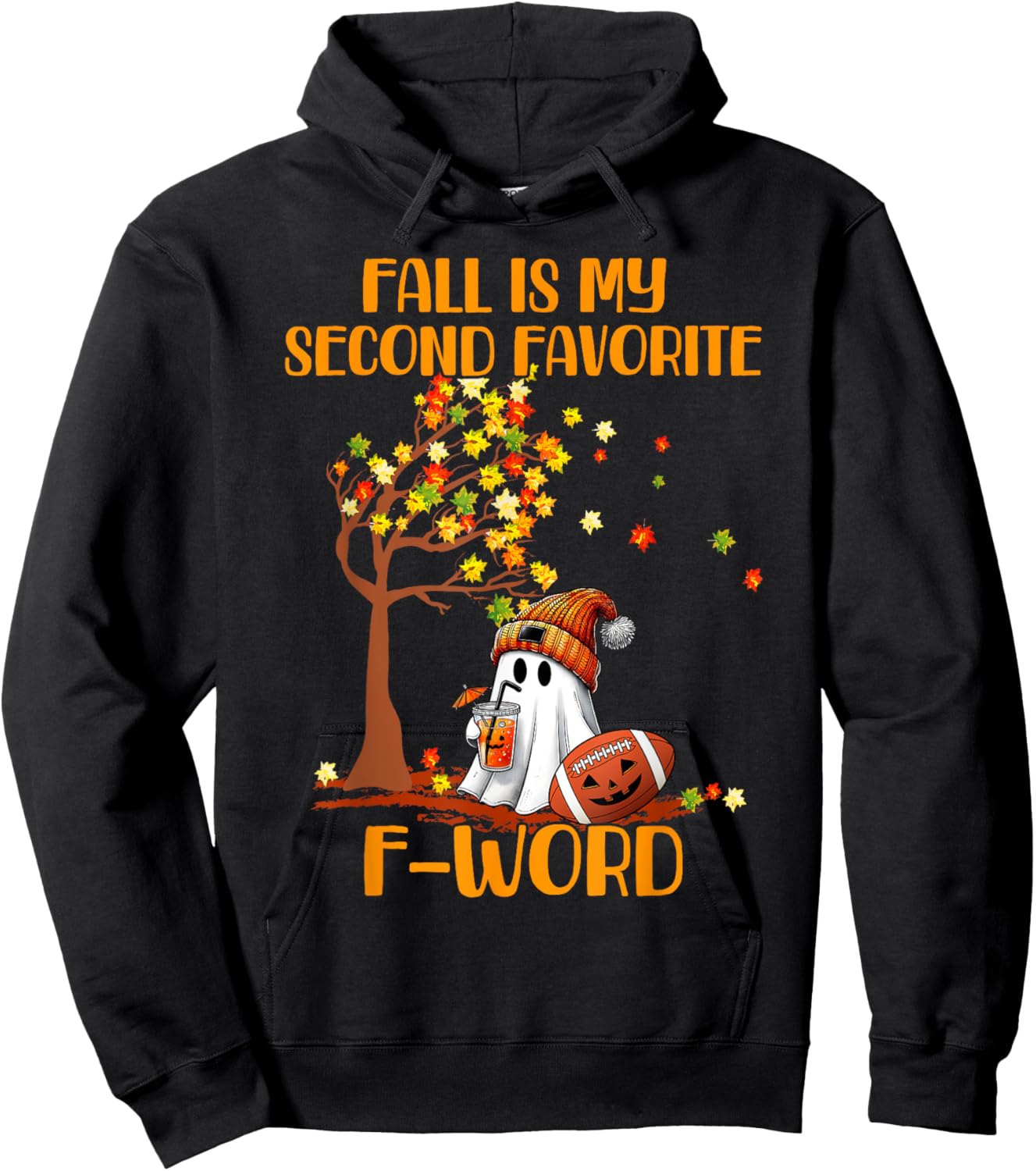Fall is my second favorite F word cute ghost football Autumn Hoodie - Hoodie | Black