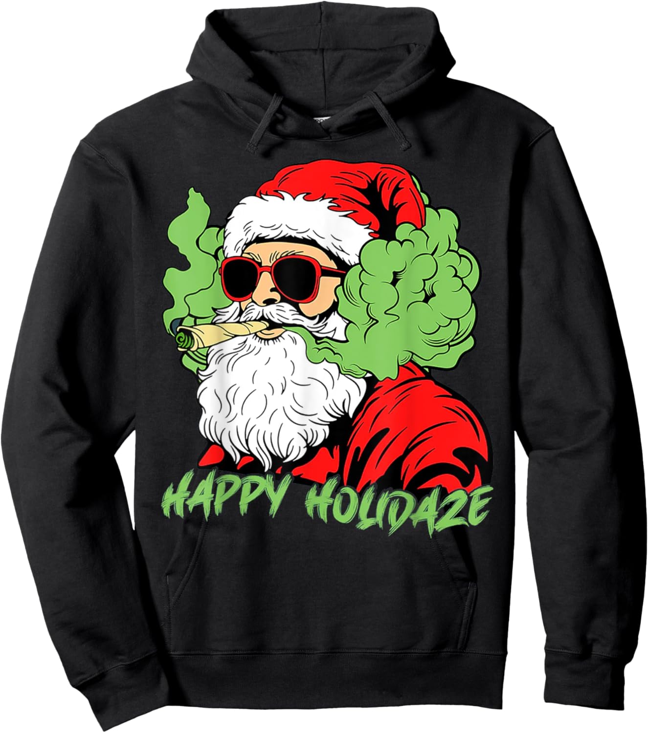 Happy Holidaze Santa Stoner Christmas Santa Smoking Xmas Hoodie - Hoodie | Black
