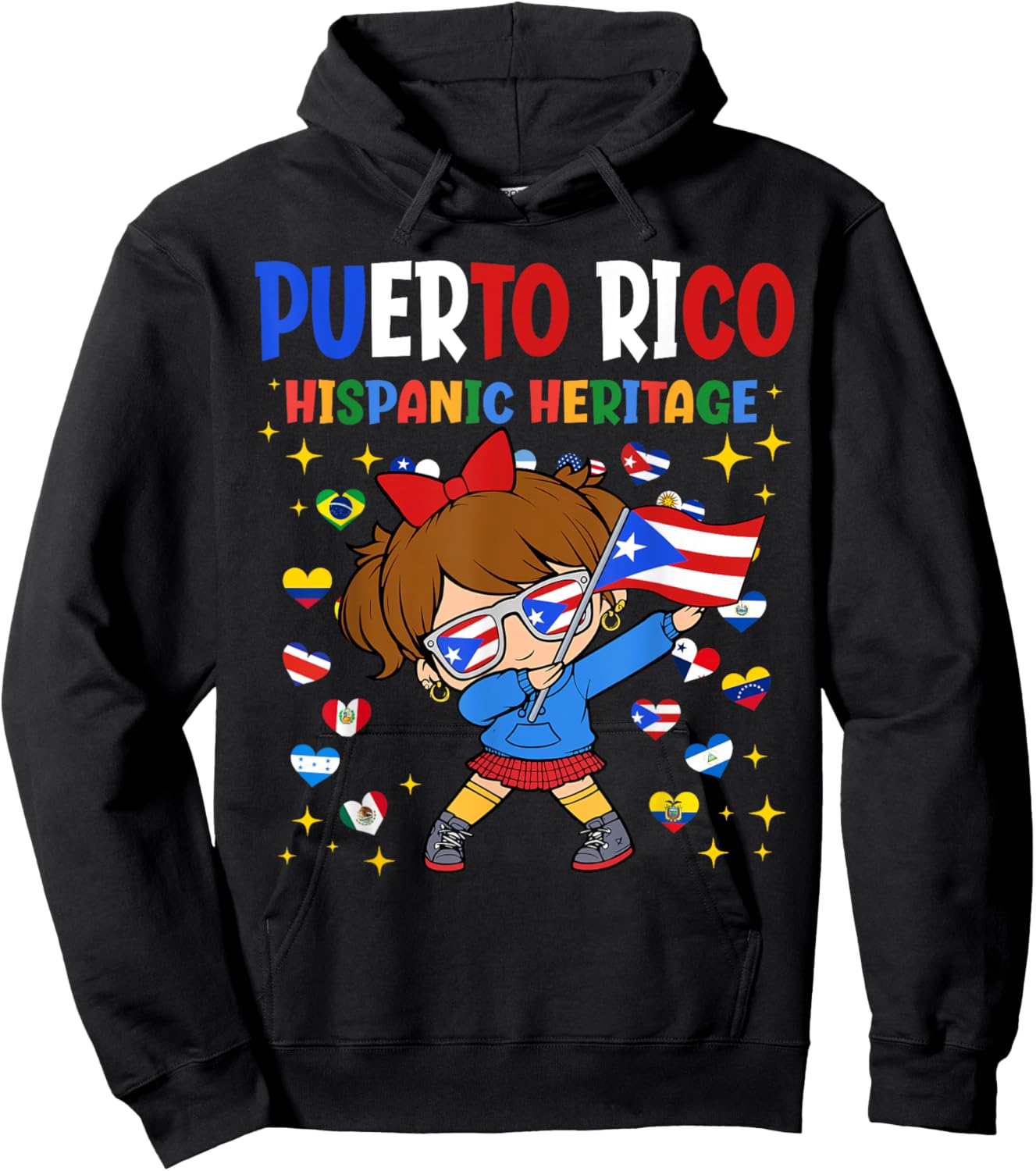 Hispanic Heritage Month Puerto Rico Flag Girl Kids Hoodie - Hoodie | Black