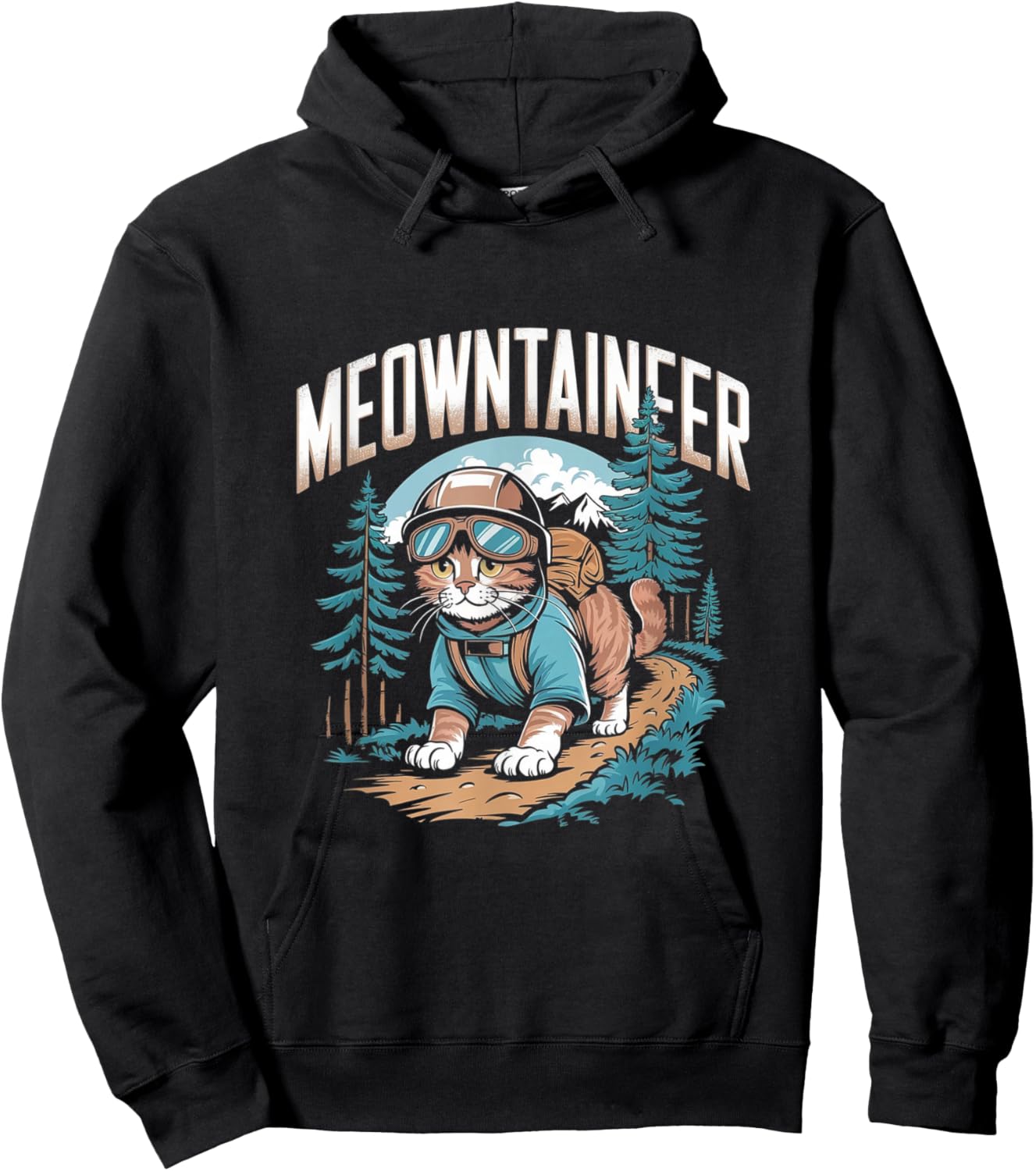 Mountaineer Hiking Pun - Funny Mountain Cat Hiker Hoodie - Hoodie | Black