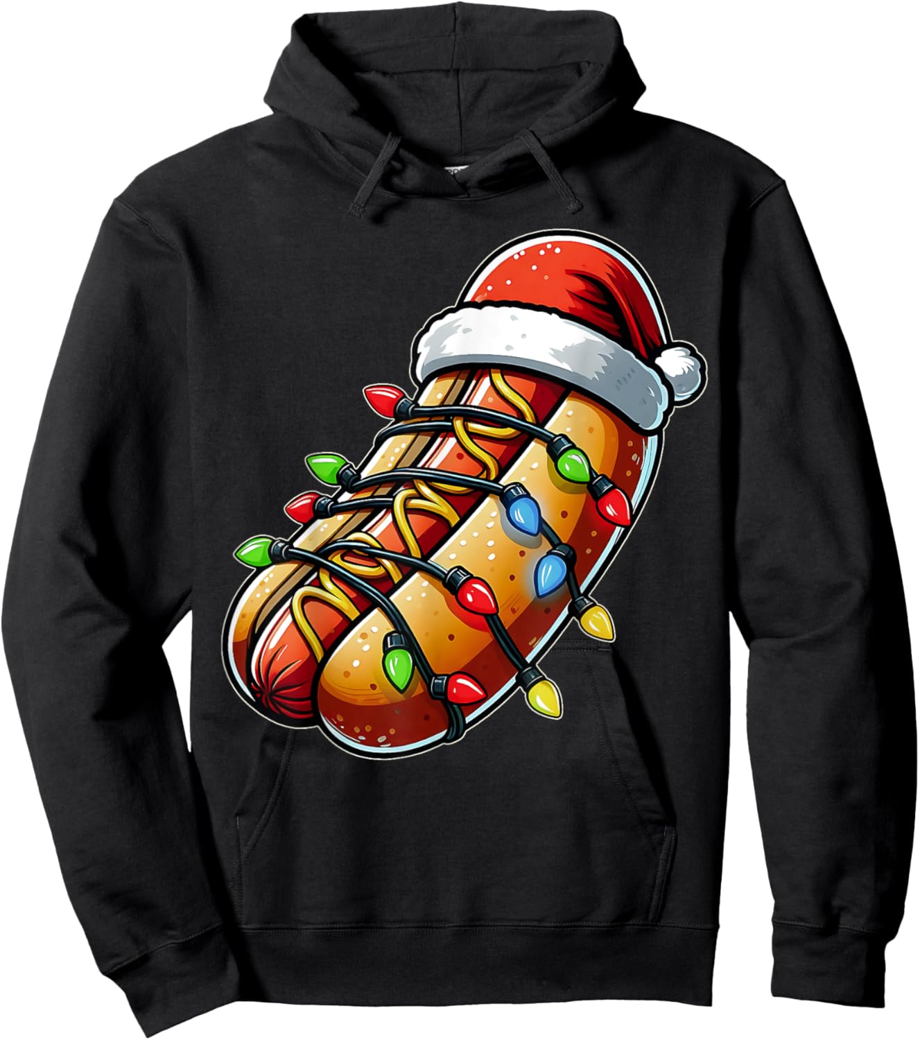 Hot Dog Christmas Hat Xmas Hoodie - Hoodie | Black