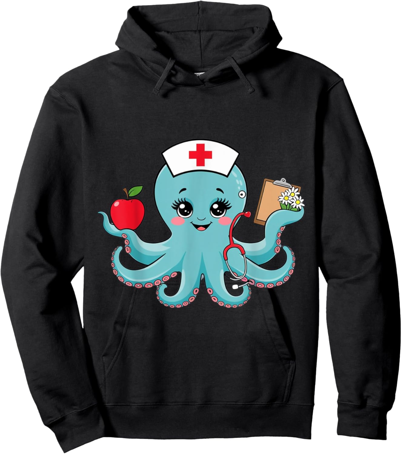 Octopus Nurse Cute Animal Nursing Cartoon Ocean Hoodie - Hoodie | Black