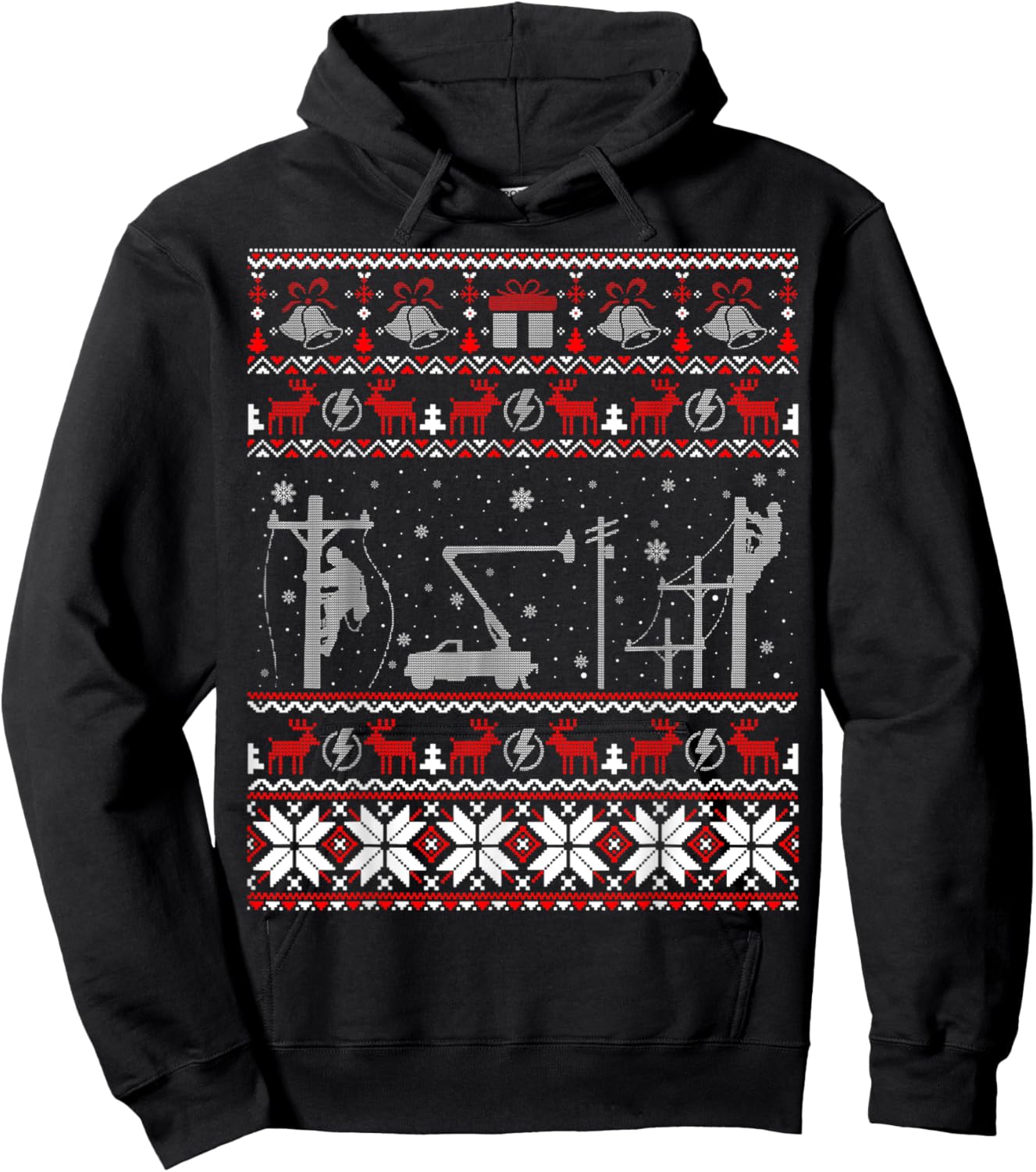 Lineman Ugly Christmas Sweater Gifts Men Hoodie - Hoodie | Black