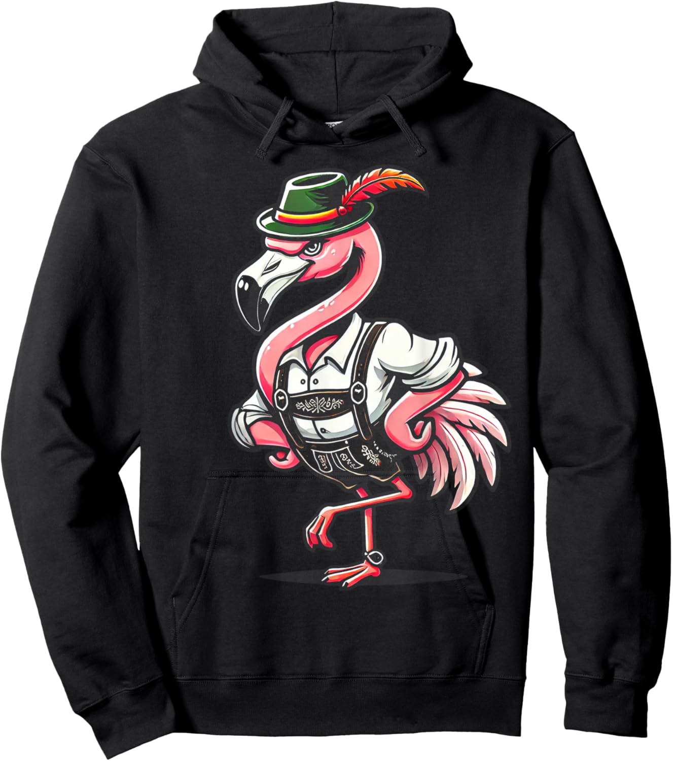 Oktoberfest Flamingo Funny German Bavarian Lederhosen Hoodie - Hoodie | Black