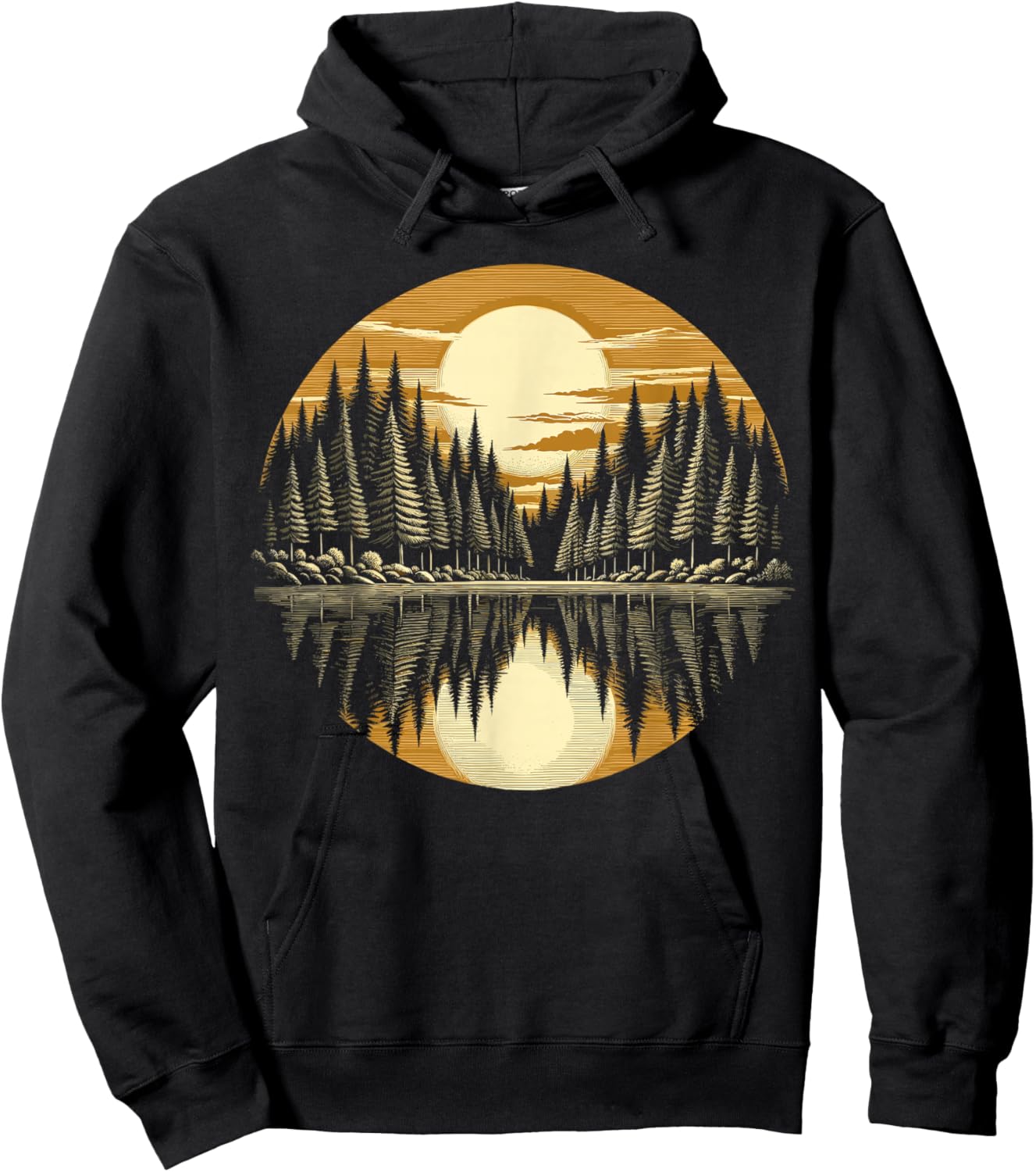 Nature Reflection Retro Forest Trees Outdoor Wildlife Hoodie - Hoodie | Black
