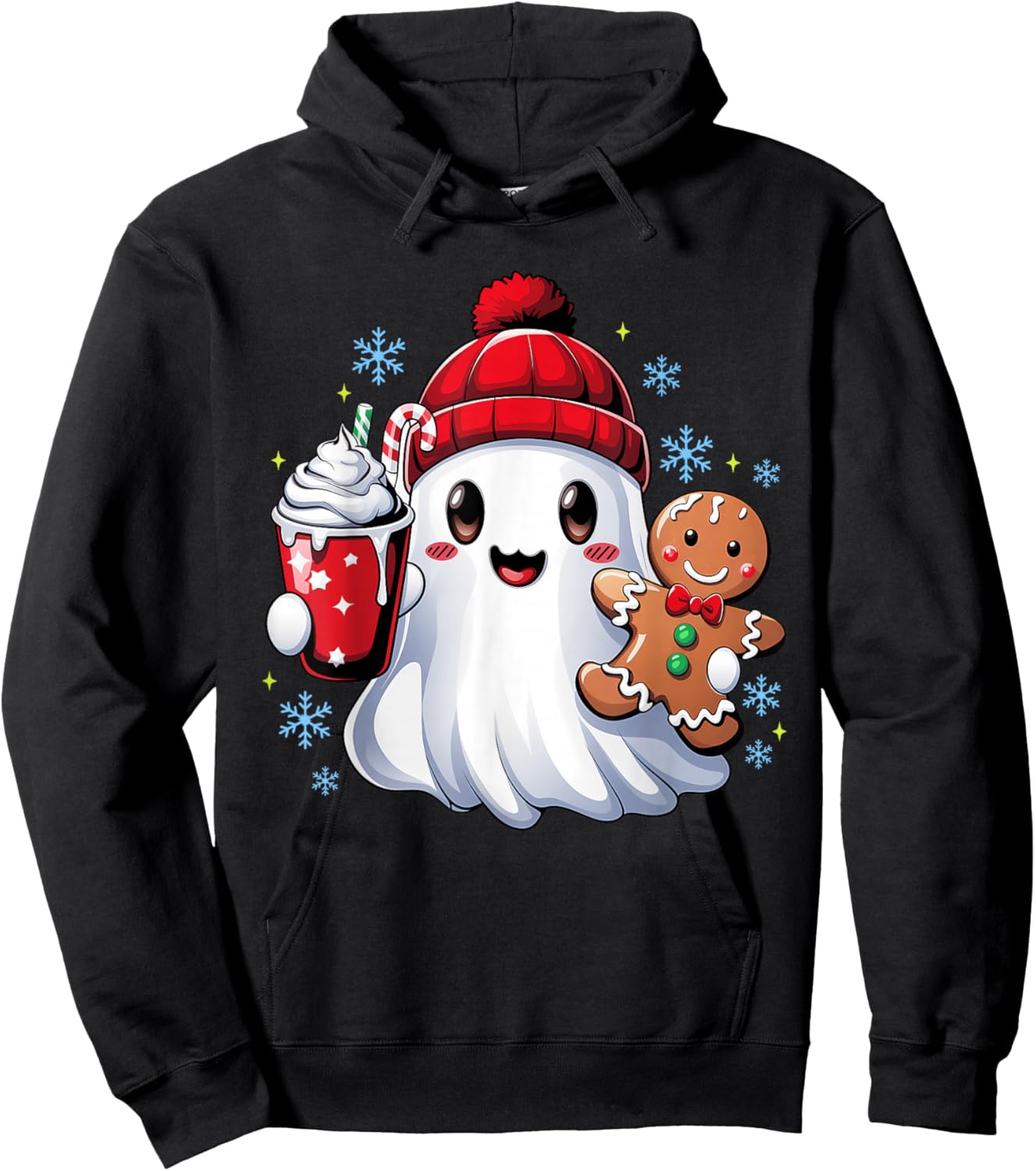 Cute Christmas Ghost Santa Christmas Candy Women Kids Girl Hoodie - Hoodie | Black