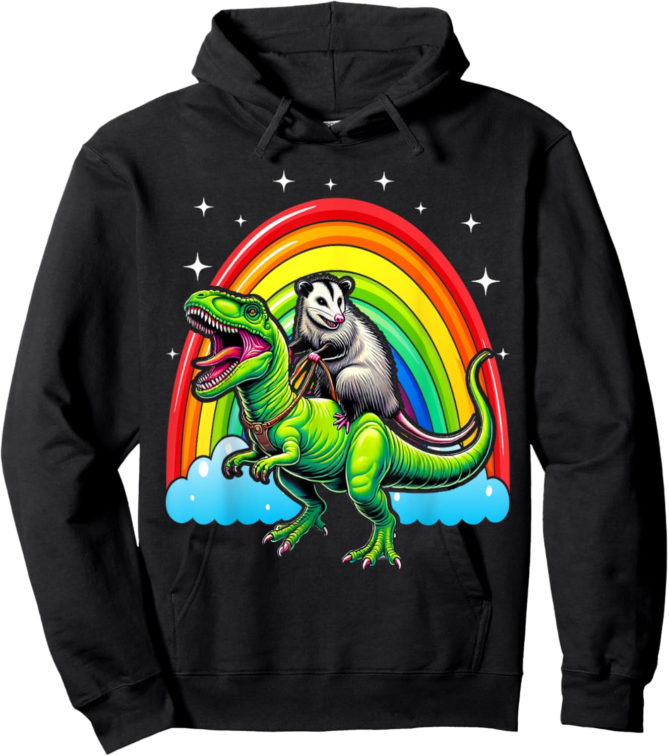 Possum Opossum Riding Dinosaur T Rex Trash Garbage Hoodie - Hoodie | Black