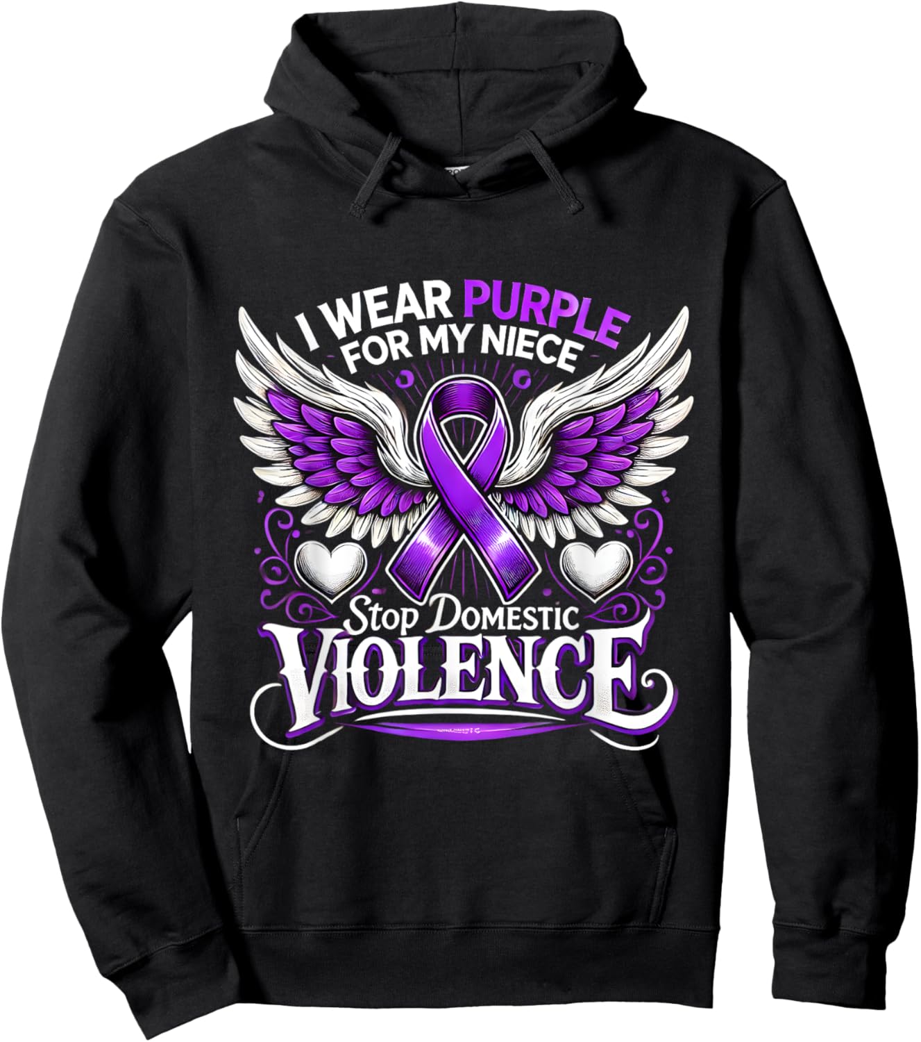 I Wear Purple For My Niece Stop Domestic Violence Graphic Hoodie - Hoodie | Black