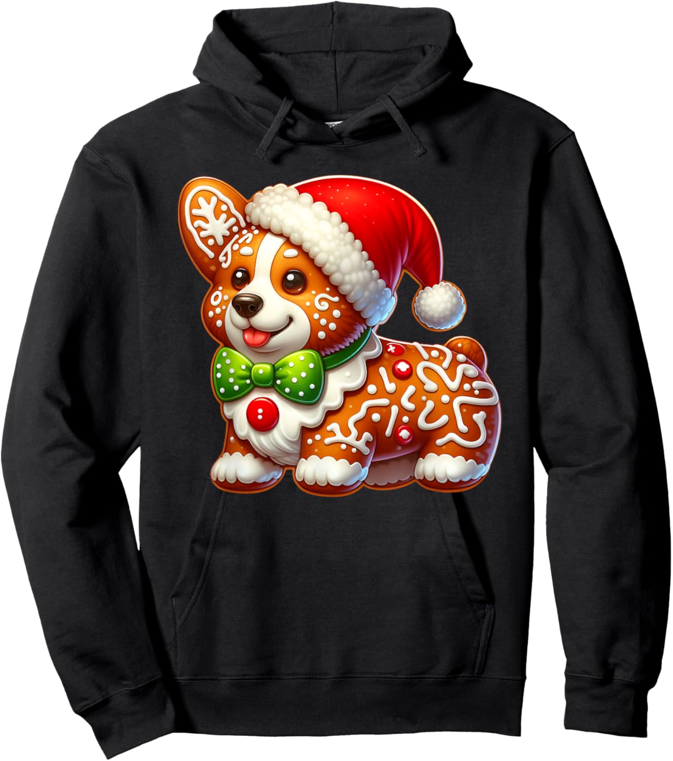 Funny Gingerbread Man Corgi Christmas Dog Kids Hoodie - Hoodie | Black
