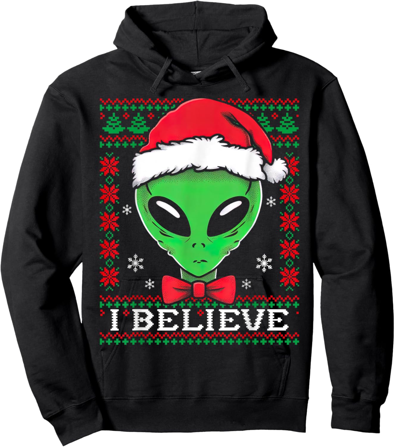 Festive UFO santa Alien Ugly Sweater Christmas Sci-Fi Lovers Hoodie - Hoodie | Black