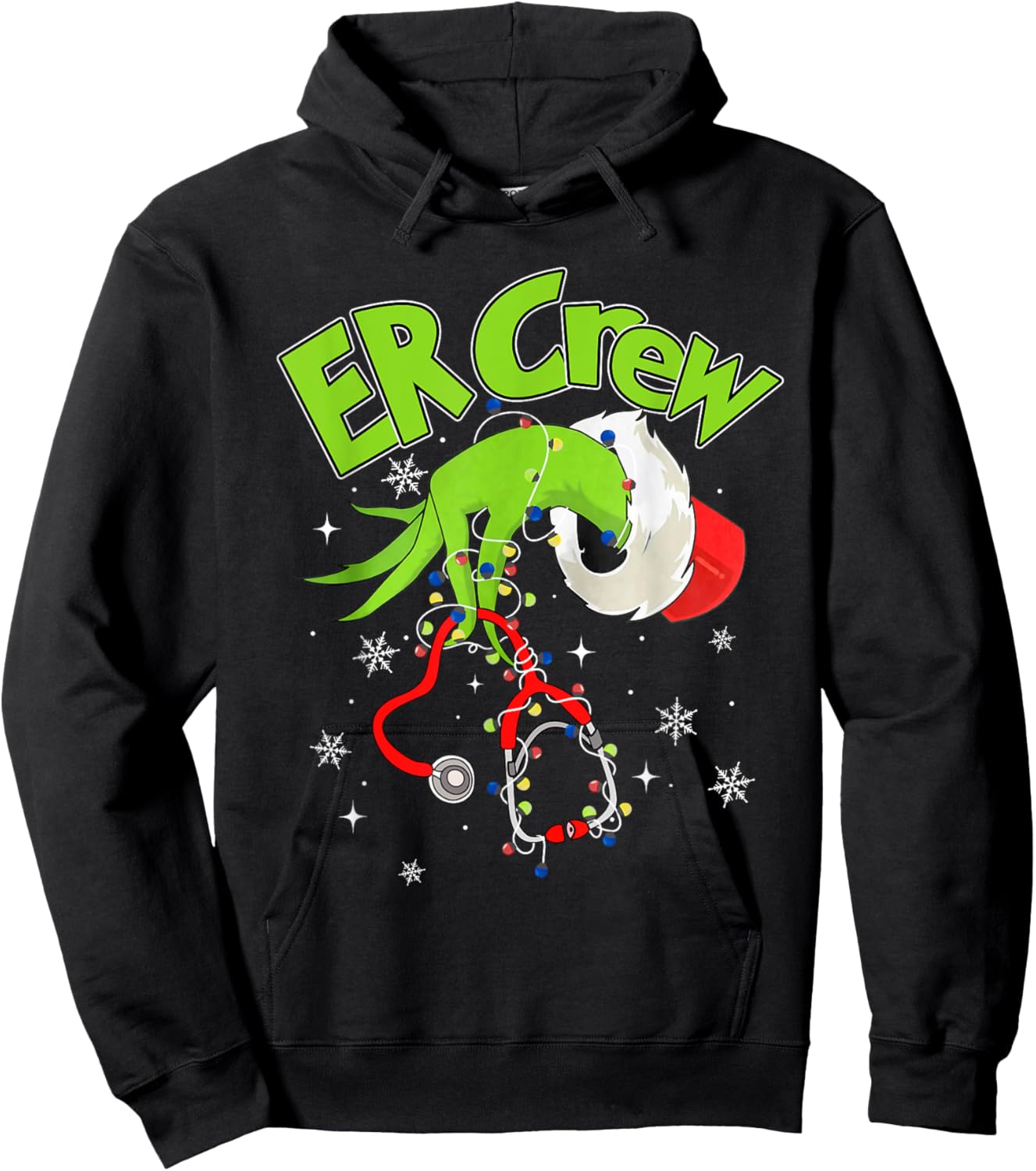 Nurse Christmas Stethoscope ER Crew Xmas Lights Pajamas Hoodie - Hoodie | Black