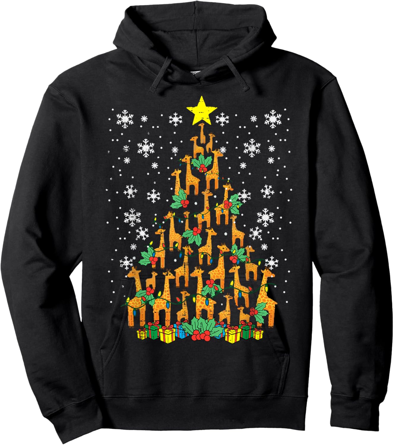 Giraffe Christmas Tree Xmas Zoo Animal Boys Kids Men Women Hoodie - Hoodie | Black