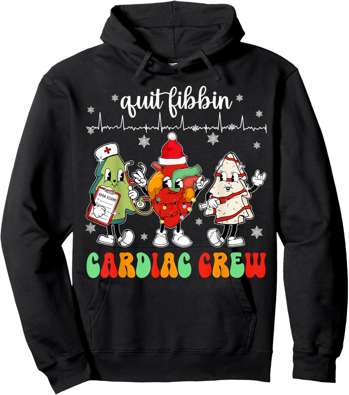 Quit Fibbin Cardiac Christmas Crew Cardiac Techs Secretary Hoodie - Hoodie | Black