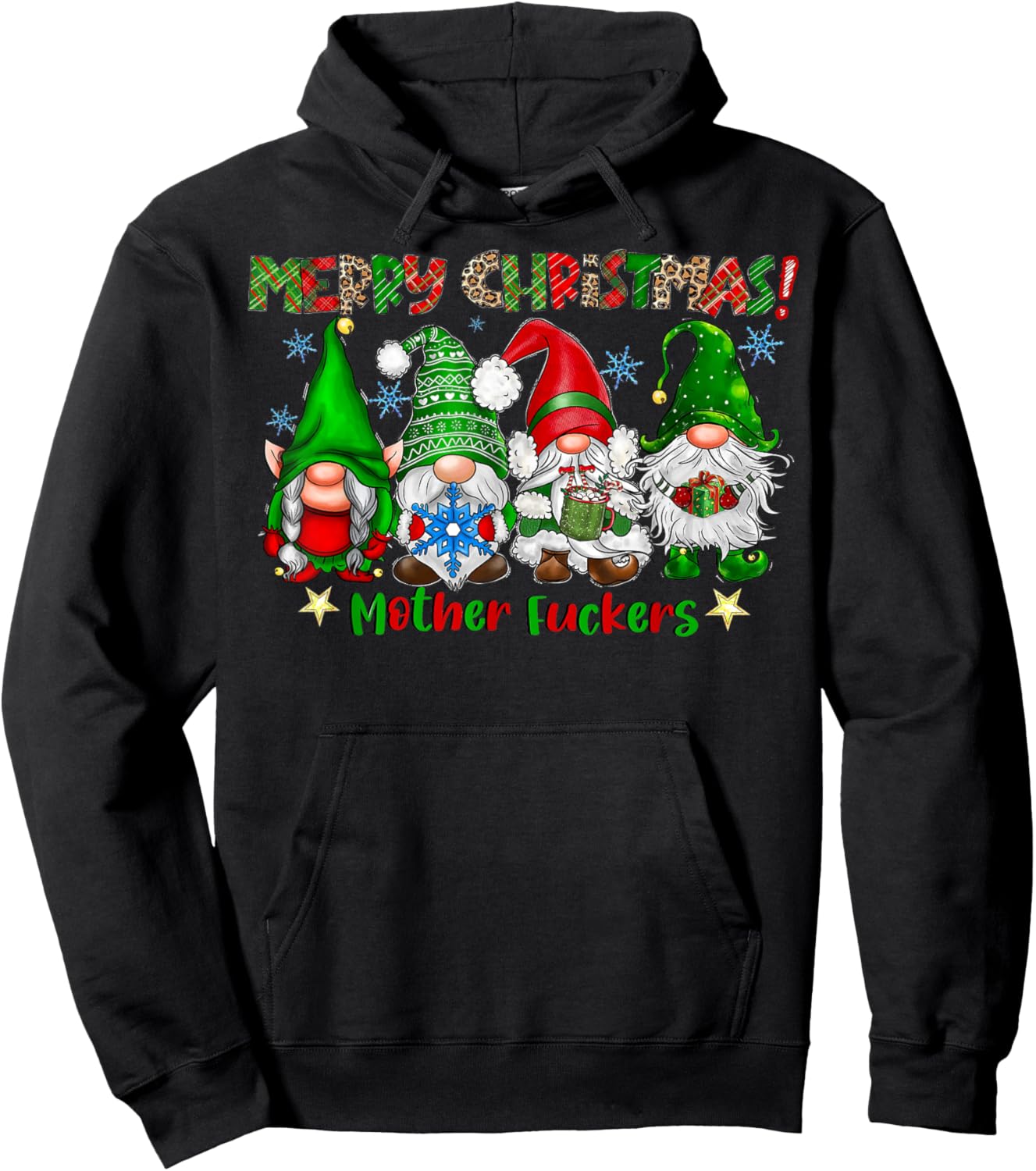 Merry Christmas Mother Fuckers Funny Gnomes Xmas Holiday Hoodie - Hoodie | Black
