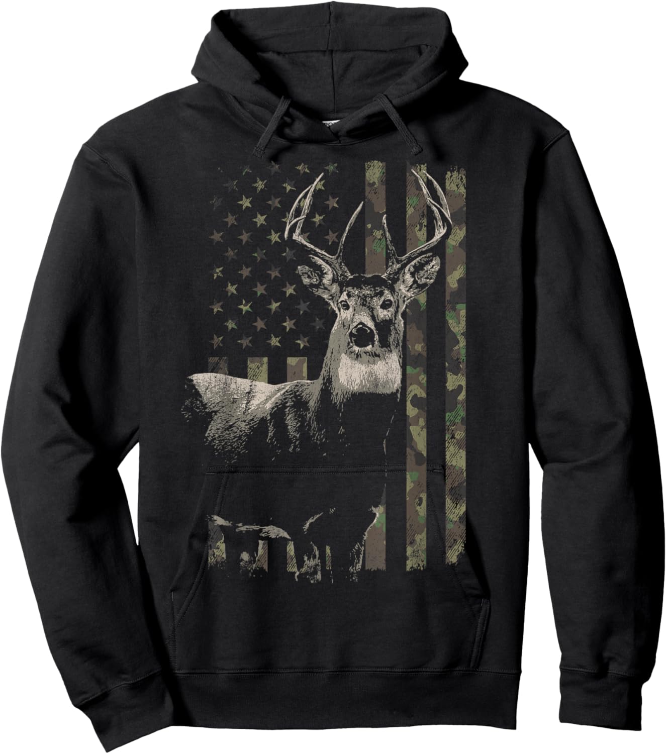 Hunting Camo American Flag Deer Hoodie - Hoodie | Black