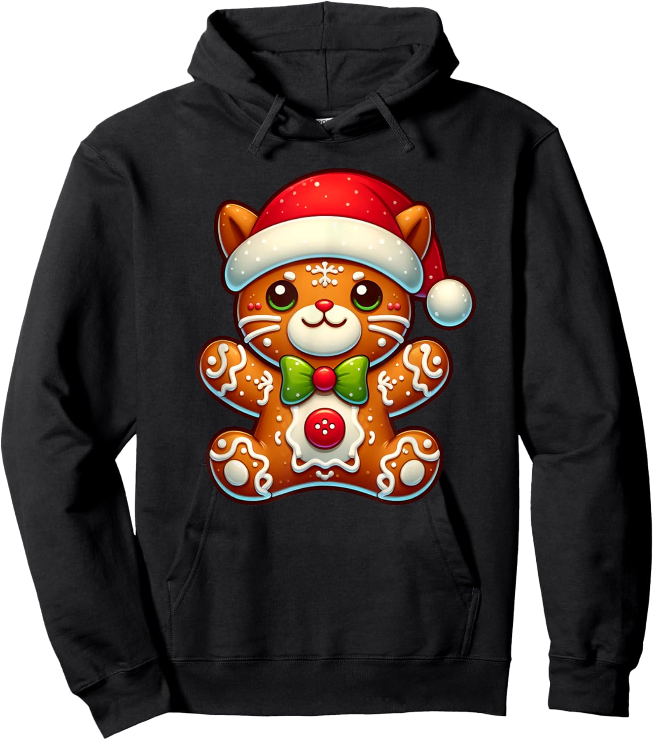 Funny Gingerbread Man Cat Christmas Kids Hoodie - Hoodie | Black
