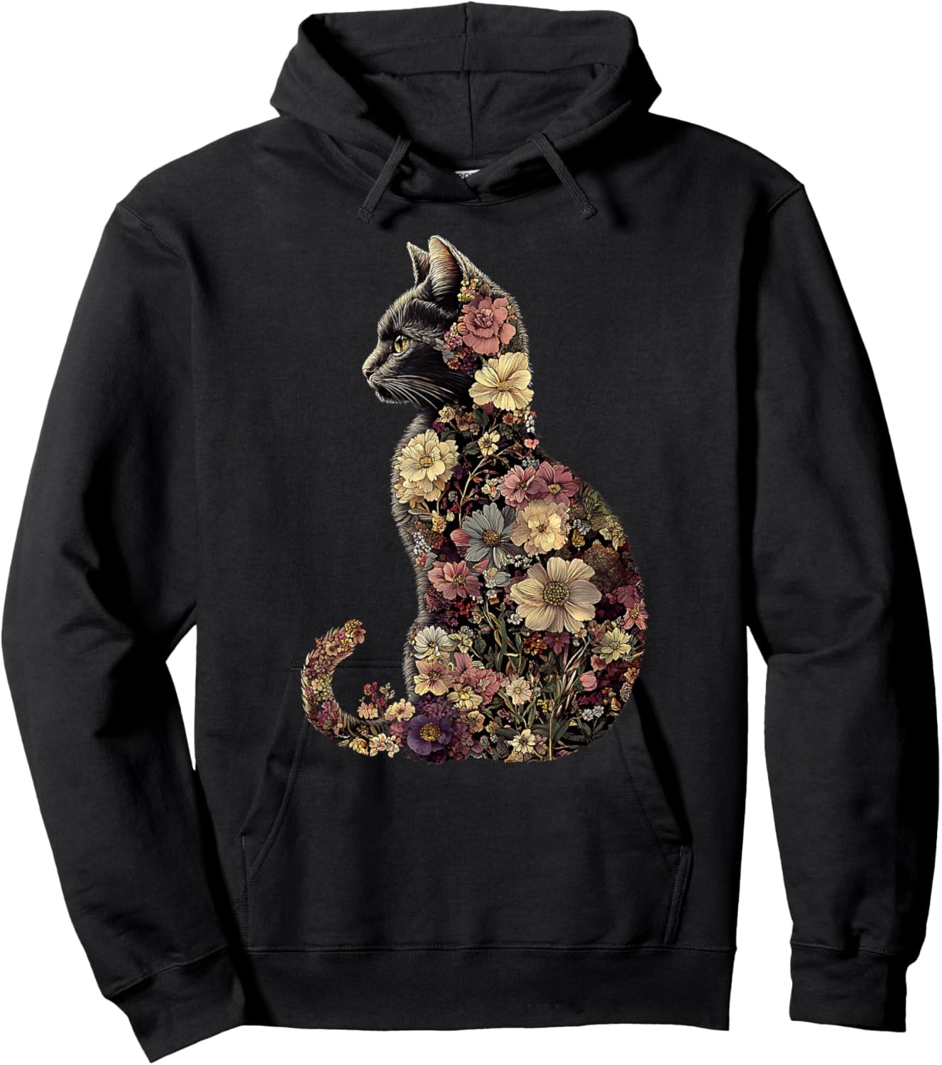 Floral Cat Men Women Girls Kids Hoodie - Hoodie | Black