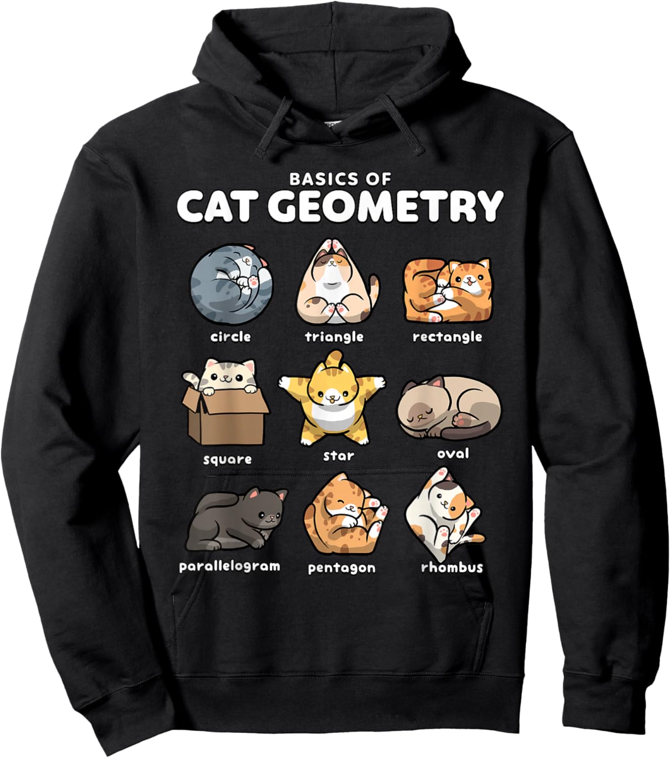 Basics of Cat Geometry Funny Cat Shapes Design Hoodie - Hoodie | Black
