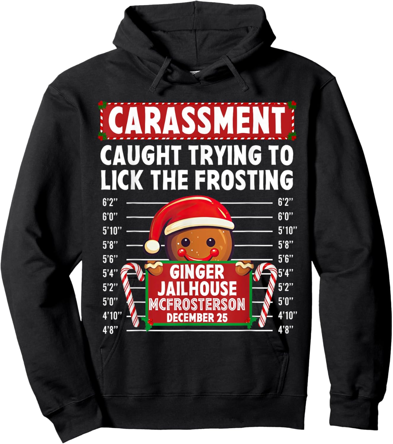 Carassment Ginger Jailhouse Christmas Gingerbread Holiday Hoodie - Hoodie | Black