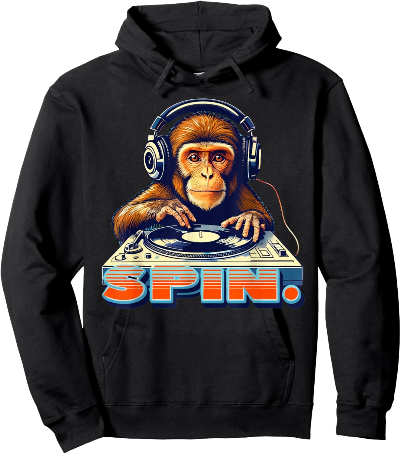 Funny DJ Monkey 80s Retro Disco Hoodie - Hoodie | Black