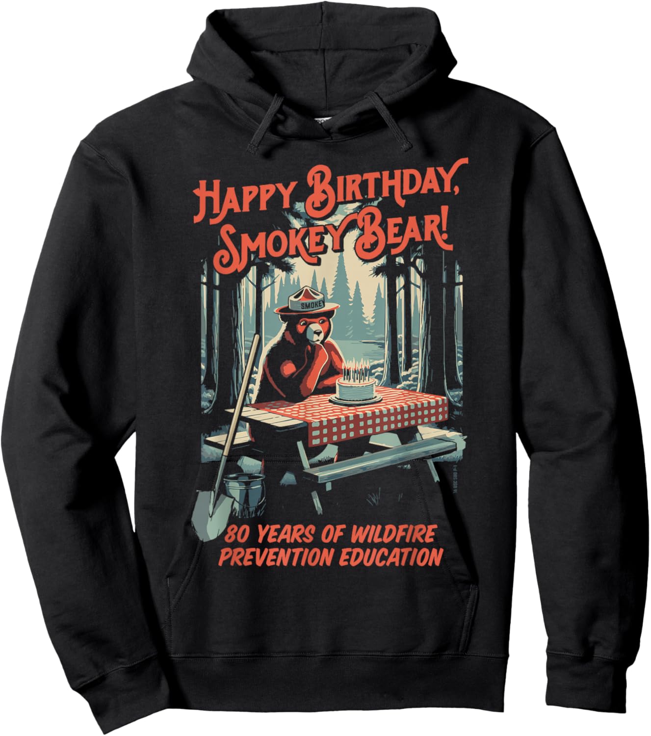 Happy 80th Birthday Smokey Bear 1944-2024 Retro Picnic Hoodie - Hoodie | Black