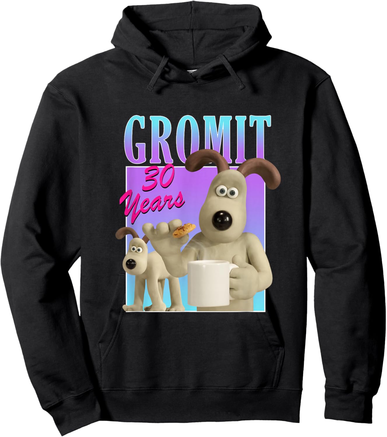 Wallace & Gromit Gromit 30th Logo Adults Kids Black Short Sleeve Modern Classic Cartoon Hoodie - Hoodie | Black