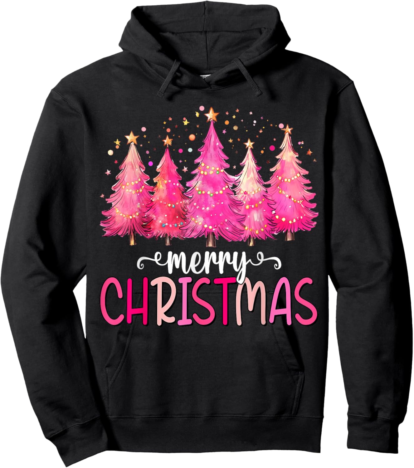 Merry and Bright Pink Christmas Tree Pink Christmas Tree Hoodie - Hoodie | Black